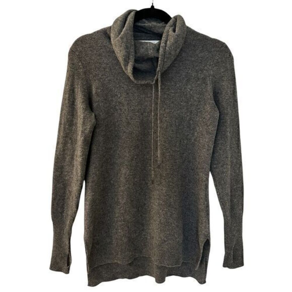 Max Studio Dark Grey 2 Ply Cashmere Cowl Neck Draw String Pullover Sweater SM
